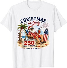 Christmas in July 250 Years 4th of July Beach Santa 2026 Kid Adult Coton T-Shirt
