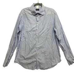 Giorgio Armani Shirt Mens 17.5 Blue Striped L. Sleeve Made In Italy Button Down