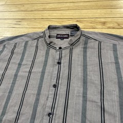 Rene De France Mandarin Collar Button Shirt Men XL Western Gray Short Sleeve