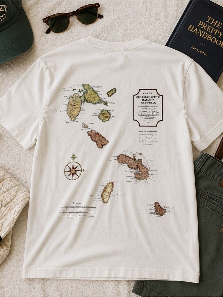 Banana Republic Caribbean Islands Map Graphic Pocket T-Shirt White Men’s M