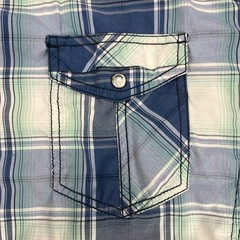 Various Artists Western Snap Shirt XXL Blue Plaid Short Sleeve Pearl Snap