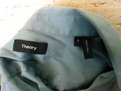 Theory Sylvain Shirt Mens Small Blue Green Minimal Short Sleeve Summer