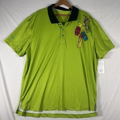 Flow Golf Society Men’s Tiki Golfer Loud Hawaiian Lime Green Polo Shirt Size XL