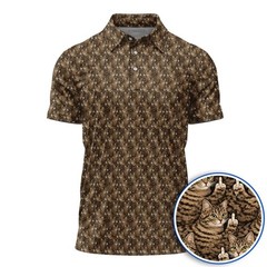 Funny Cat Golf Polo Shirt, Angry Tabby Cat Polo, Cat Pattern Shirt, Gift for Him