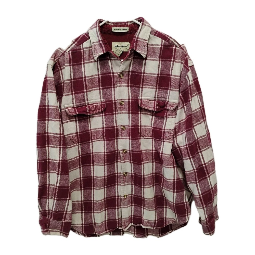 Vintage Eddie Bauer Plaid McKinley Flannel Shirt XL Red Chore Heavy