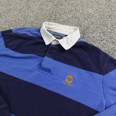 Chaps Rugby Shirt Mens L Blue Navy Stripe Long Sleeve Polo Collegiate Preppy Y2K
