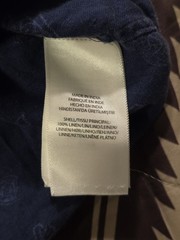 Polo Ralph Lauren 100% Linen Rugby Logo Print Button Up Shirt Navy Blue Medium