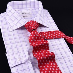 Purple Plaids & Checks Designer Formal Business Dress Shirts SIngle Cuff Fashion