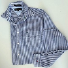 Tommy Hilfiger Navy White Striped Shirt preppy coastal collegiate equestrian y2k