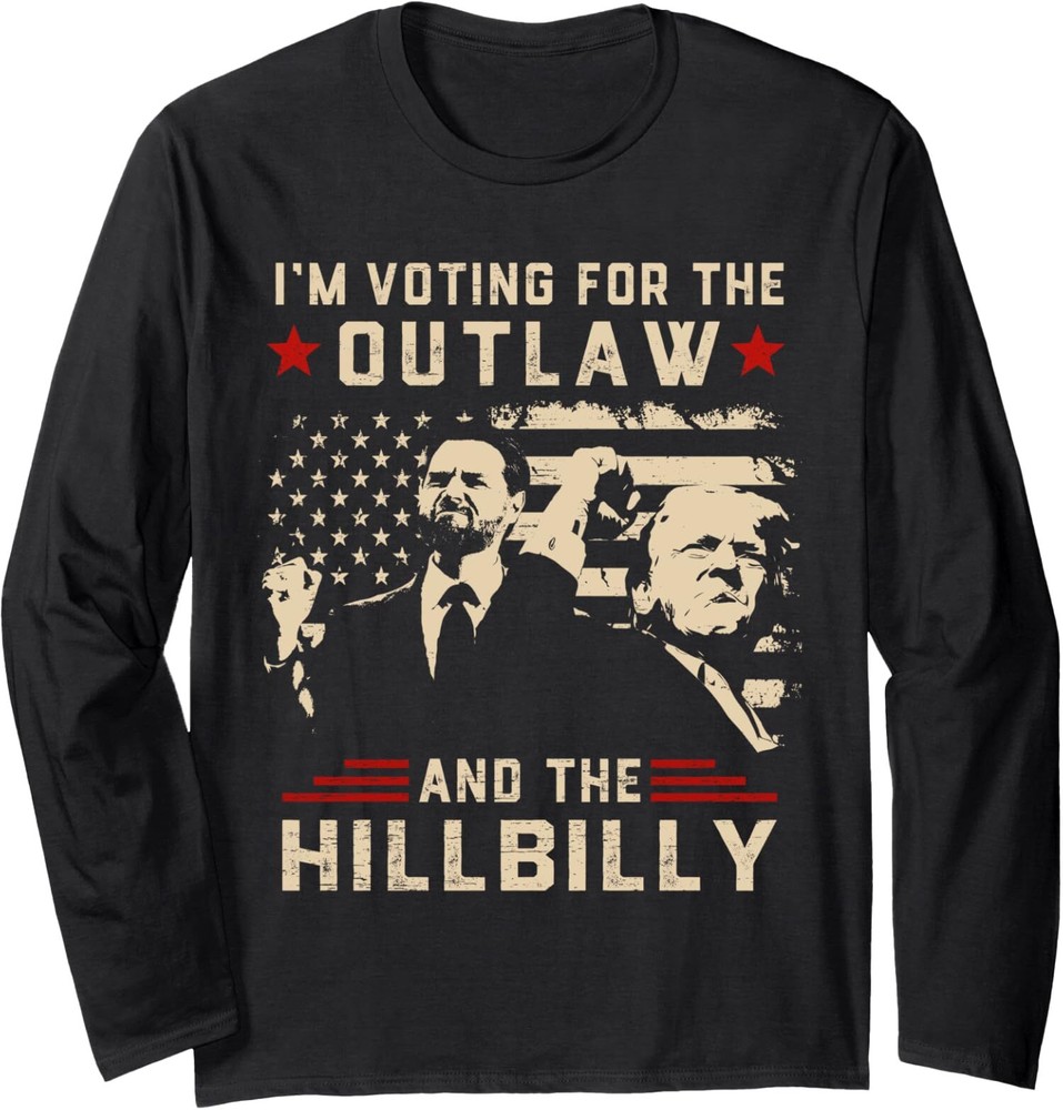 Trump 2024 USA Flag Outlaw Hillbilly J D Vance Gift Long Sleeve Tshirt