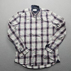Vintage 7 Diamonds Men Size Medium White Navy Red Plaid Button Down Shirt