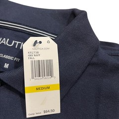 NWT Nautica Mens Classic Fit Solid Cotton Blend Mesh Deck Long Sleeve Polo Shirt
