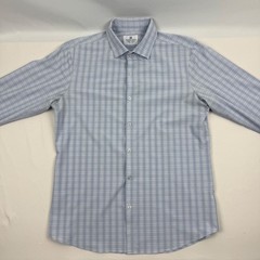 Mizzen+Main Mens Large Trim Fit Performance Plaid Dress Shirt Blue White Red