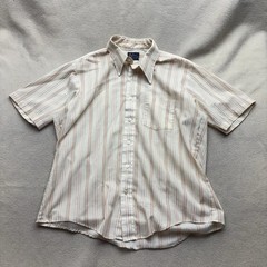 Vtg Beau Brummel Shirt Mens 16 L Button Front Short Sleeve Casual Orange Stripe