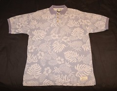 Tommy Bahama Mens Cotton Monstera Leaf Pineapple Hibiscus Polo Shirt Blue S
