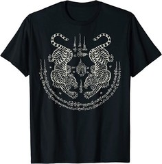 Sak Yant Thai Tattoo Twin Tiger Muay Magical Thailand Gift T-Shirt Size S-5XL