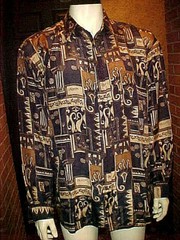 VINTAGE MENS BEAUTIFUL SUEDE SILK SHIRT BAROQUE GREEK DESIGN XLARGE NICE