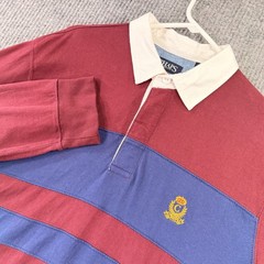 Chaps Rugby Polo Shirt Mens XL Multicolor Striped Long Sleeve Cotton Crest