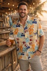 Natural Issue mens Hawaiian shirt size L rayon 1 pocket Mixed drinks Beachy