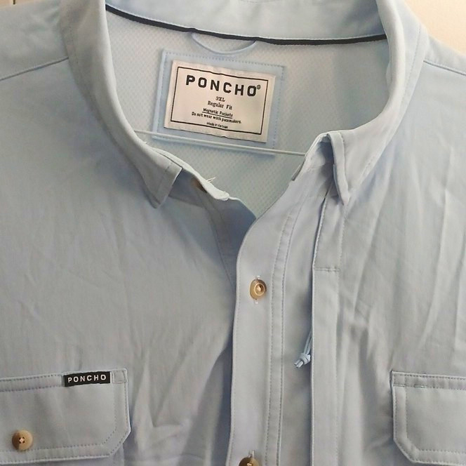 PONCHO Blue Solid Long Sleeve Point Collar Button-Up Pocket 3XL Regular Fit