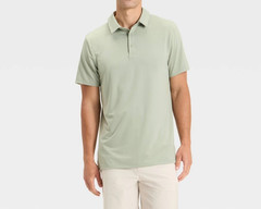 Jersey Polo Shirt All in Motion Wicking Stretch No Roll Collar 3 button Wicking