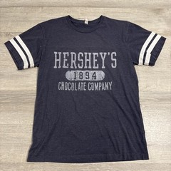 Hershey’s Shirt Men’s Gray Striped Sleeve Chocolate Company Tee Medium