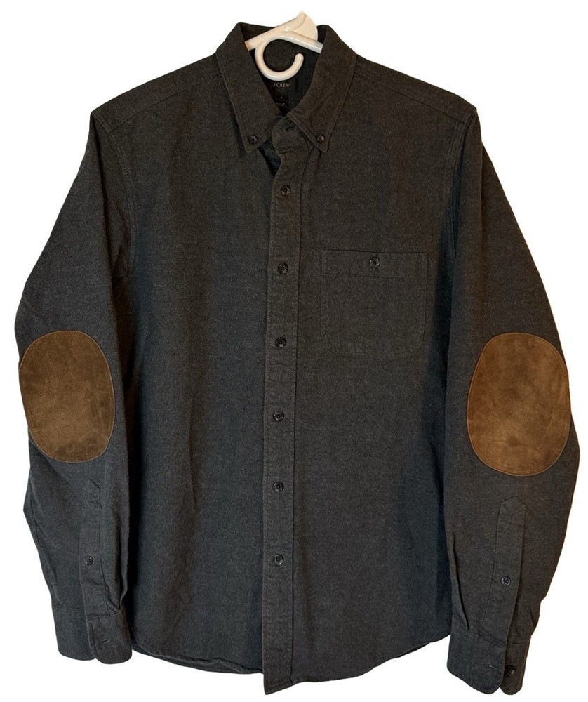 J. CREW Button Down Shirt Mens Small Charcoal Faux-Leather Elbow-Patch Casual