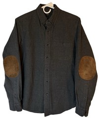 J. CREW Button Down Shirt Mens Small Charcoal Faux-Leather Elbow-Patch Casual