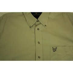 Lyle & Scott Mens Khaki Tan Cotton Short Sleeve Button Down Popover Shirt Logo