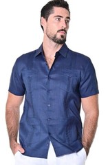 Bohio 100% Linen Guayabera Shirt for Men – Navy Traditional (4)-Pocket – LS499