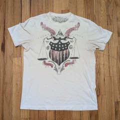 Express Grunge Mens Graphic T-Shirt White Freedom Liberty 1980 Shield Flag