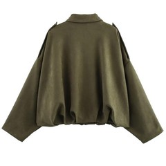 Oversized Faux Suede Bomber Jacket Zip Up Coat for Fall Streetwear