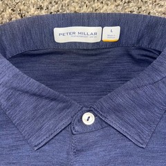 Peter Millar Mens Large Featherweight UPF 50+ Polo Shirt Navy Blue Space Dye
