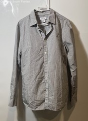 Calvin Klein Mens Black White Pinstripe Print Slim Fit Button-Up Shirt Size L