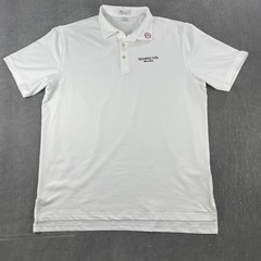 Peter Millar Mens L White Polo Shirt Summer Comfort Resurrection Brands Logo