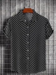 Stylish Men’s Polka Dot Print Casual Short Sleeve Shirt for Vacation Casual New