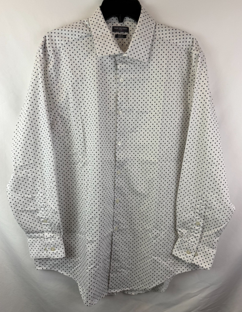 Van Heusen Flex Slim Fit White Gray Button Up Long Sleeve Shirt Men’s Size XL