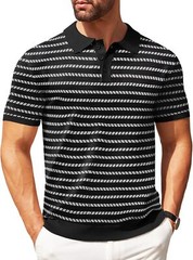 Mens Knit Polo Shirt Short Sleeve Casual Button Down Stretch Golf Top Breathable