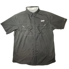 Columbia Fishing Shirt Mens L Grey PFG Silver Ridge Omni-Shade Short Sleeve Vent