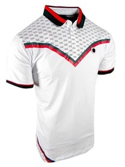 Mens Polo Shirt Italian Chest Stripe Shoulder Prints Badge Slim Fit Golf Stretch