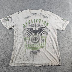 Affliction Shirt Mens 2XL XXL Gray Short Sleeve Distressed MMA Biker Live Fast