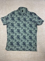 Adidas Golf Shirt Mens Large Green Blue Polo Performance All Over Print Stretch
