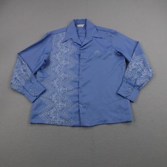 Vintage Touch Of Elegance Shirt Mens XL Blue Floral Embroidered Dagger Collar