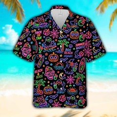 Neon Light Halloween Hawaiian Shirt, Spooky Fall Aloha Shirt With Pumpkin
