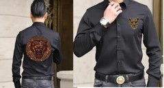 New Men Fashion Tiger Trend Rhinestones Hot Drilling Long Sleeve Button Shirt