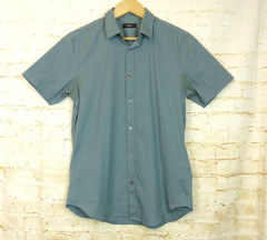 Theory Sylvain Shirt Mens Small Blue Green Minimal Short Sleeve Summer