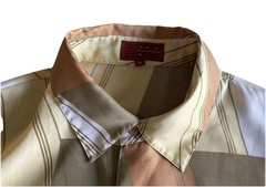 Prestige Mens XL Short Sleeve Button Up Shirt Yellow Geometric Abstract Striped