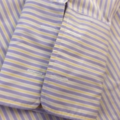 Paul Fredrick Dress Shirt 17.5 38 Non Iron Purple Yellow Vertical Striped French