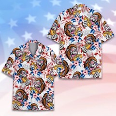 Funny Bigfoot Hawaiian Shirt For Men Women Youth, Patriotic Sasquatch Eating Hot