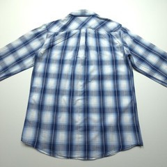 Skully Men Shirt Large Blue Plaid Thin Snap Front Roll Tab Western Casual Cowboy
